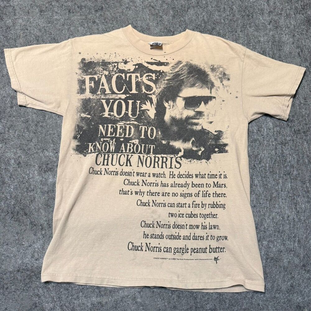 Vintage 00S Chuck Norris Mens T-Shirt Size M All Over Big Print Faded Distressed